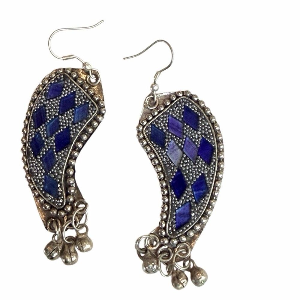 Vintage Blue Inlay Statement Dangle Earrings - image 1